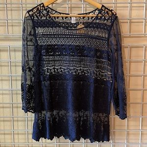 Chicos navy sheer lace top